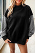 Plaid Sleeve Mock Neck Loose Tunic Sweatshirt