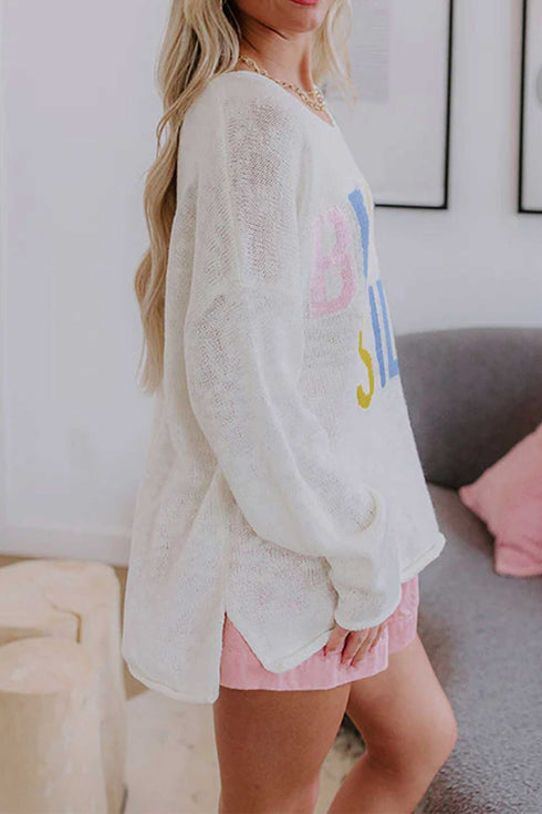 V Neck Lightweight Knit Side Shift Tunic Sweater