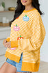 Pumpkin Face Stripe Waffle Knit Slit Pullover Sweatshirt