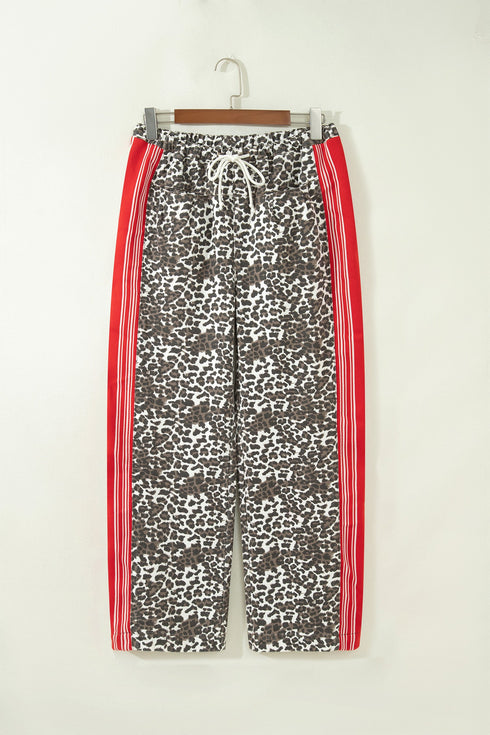 Leopard Patchwork Elastic Waist Panel Detail Jeans