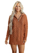 Zip Up Cable Knit Drop Shoulder Sweater Dress