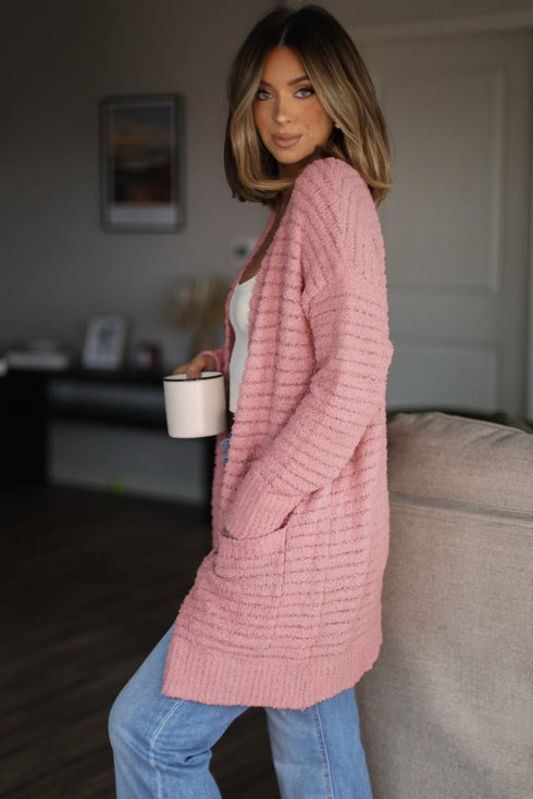 Open Front Soft Fuzzy Ribbed Sweater Cardigan