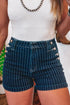 Stripe Metal Button Denim Detail Shorts
