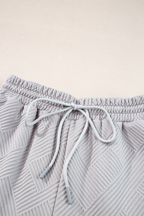 Solid Textured Collared V Neck Wide Leg Pant Sets