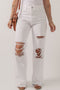 Heavy Distressed Solid Stretch Denim Straight Leg Jeans