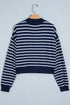 Striped Textured Knit Half Zip Collared Long Sleeve Top