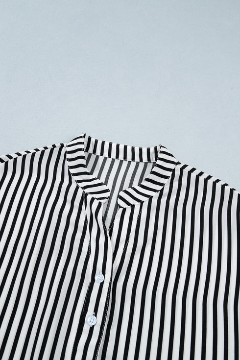 Striped Pattern Half Sleeve Button Up Blouse