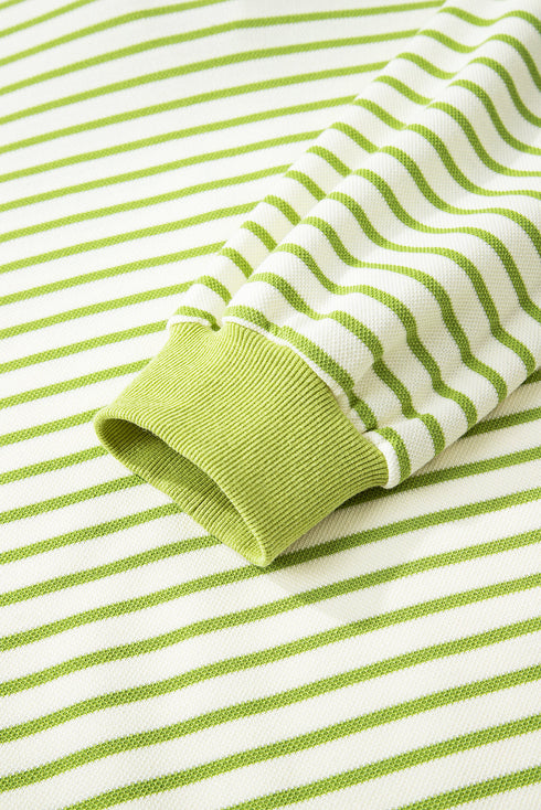 Striped Collared V Neck Pullover Skort Two Piece Dress