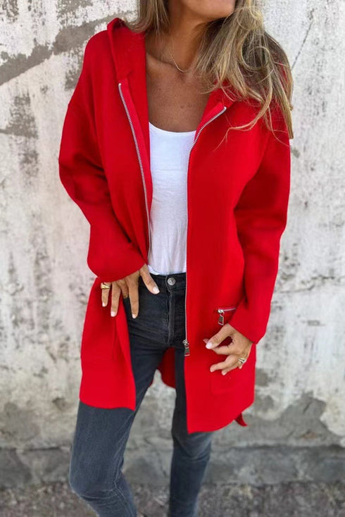 Casual Stretch Zip Up Hooded Coat
