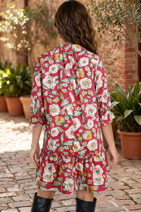 Floral Print Half Sleeve Short Shift Dress