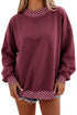 Mock Neck Polka Dot Pattern Trim Oversized Sweatshirt