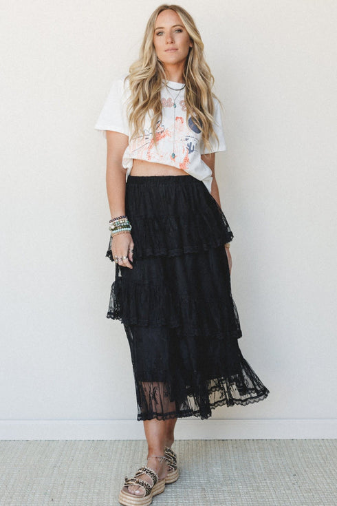 Polyamide Elastane Elegant Ruffle Lace Tiered Skirt