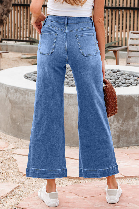 Cropped High Rise Wide Leg Stretch Denim Jeans
