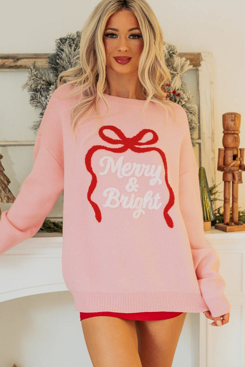 Drop Shoulder Round Neck Towel Embroidery Slogan Pullover Sweater