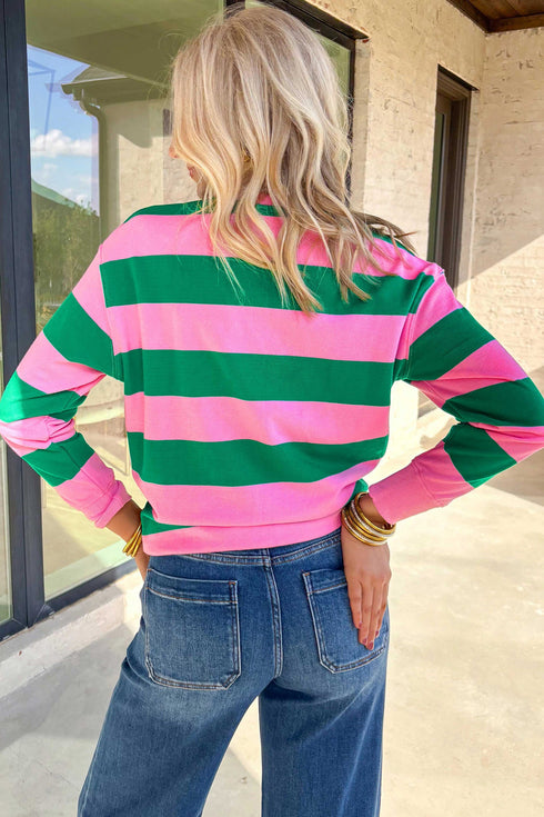 Polyester Striped Pattern Letter Embroidered Pullover Sweatshirt