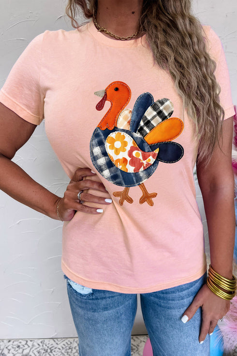 Turkey Applique Short Sleeve Round Neck Tee