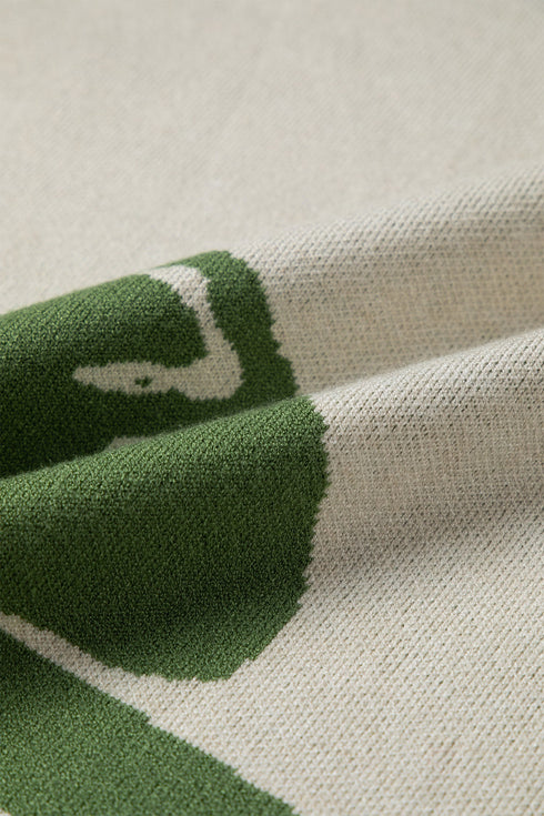 Abstract Botanical Print Boat Neck Knit Pullover Sweater