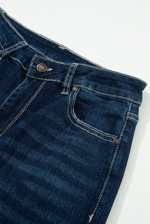 High Rise Ripped Straight Leg Western Denim Jeans