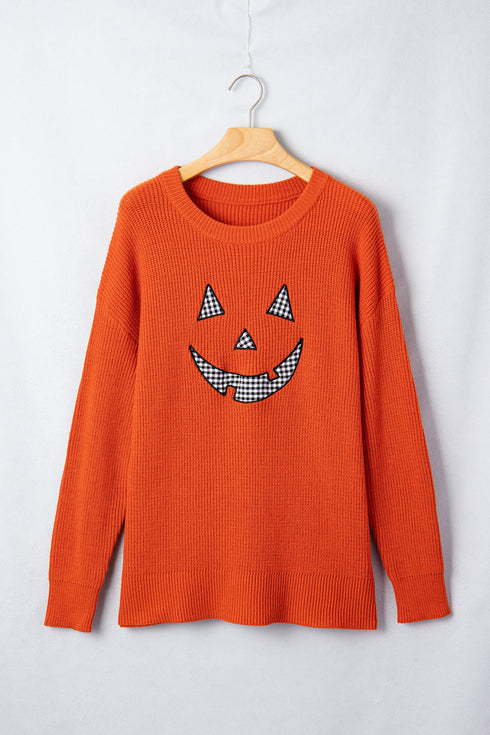 Applique Graphic Drop Shoulder Round Neck Long Sleeve Sweater