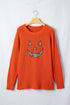 Applique Graphic Drop Shoulder Round Neck Long Sleeve Sweater