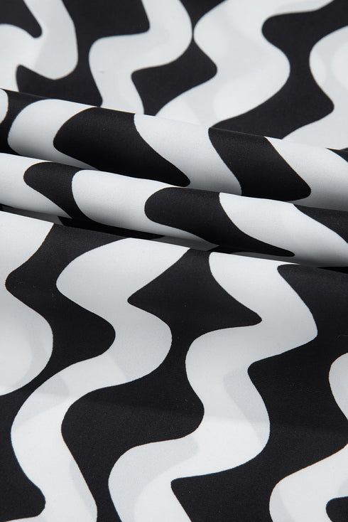 Wavy Print Tie Front One Piece Swimsuit