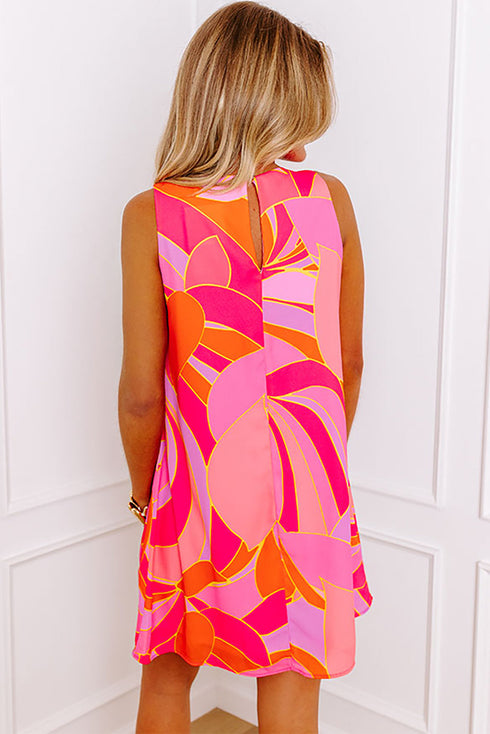 Abstract Blossoms Sleeveless Shift Dress