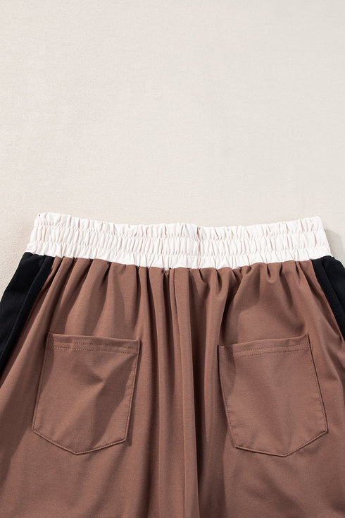 Casual Blocked Pattern Patchwork Cap Sleeve Short Set