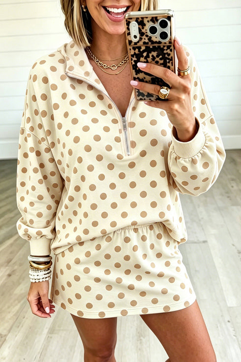 Polka Dot Hooded Long Sleeve Top Coordinated Mini Skort Set
