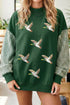 Sequin Mallard Graphic Plaid Sleeve Pullover Sweatshirt