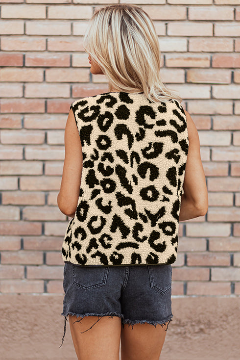 Exclusive Western Leopard Print Fleece Sherpa Vest