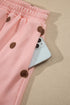 Polka Dot Ribbed Trim Long Sleeve Short Set