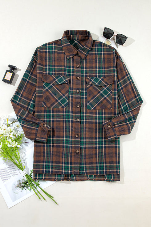 Western Plaid Print Buttoned Chest Pocket Shacket