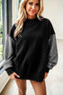 Plaid Sleeve Mock Neck Loose Tunic Sweatshirt