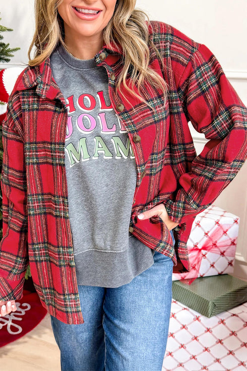 Pure Polyester Plaid Pattern Button Front Shacket