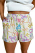 Bow Print Elastic Waist Pull On Casual Shorts