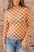 Abstract Novelty Print Sheer Stand Neck Shift Long Sleeve Top