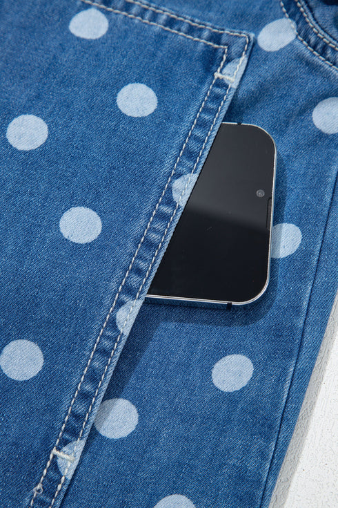 Polka Dot Long Sleeve Collar Shift Tunic Denim Jacket