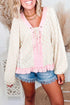 Floral Lace Up V Neck Long Sleeve Blouse