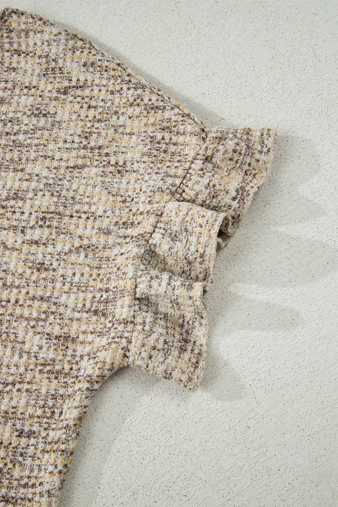 Textured Ruffle Sleeve Top And Drawstring Short Sets