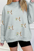 Sequin Mallard Graphic Mock Neck Baggy Pullover Sweatshirt