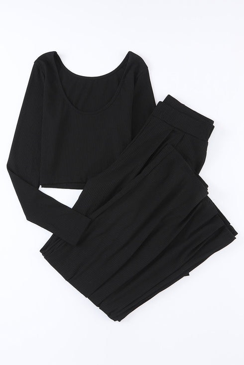 Minimalist Ribbed Crop Top And Long Pant Sets