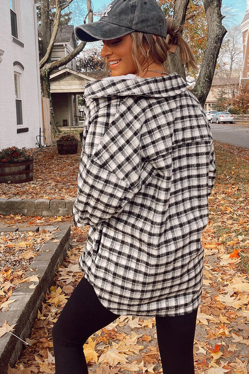 Casual Plaid Print Button Front Tunic Shacket