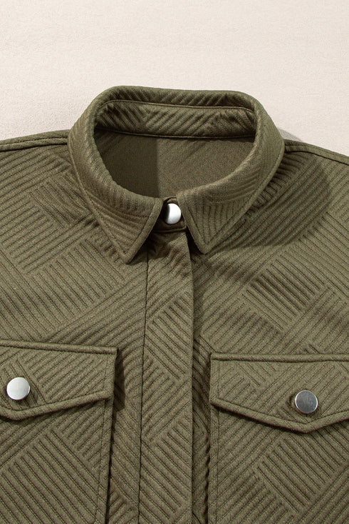 Casual Textured Flap Pocket Shirt Collar Zip Up Jackets