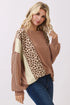 Leopard Print Ribbed Knit Corded Long Sleeve Top