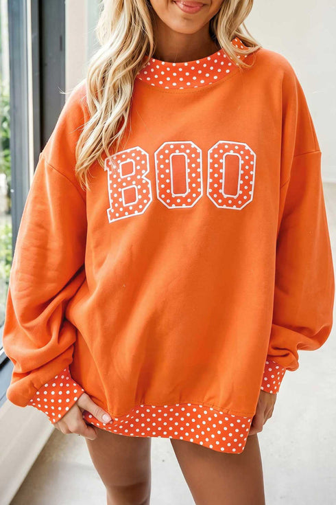 Polka Dot Letter Print Mock Neck Sweatshirt