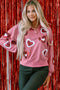 Sequin Heart Applique Snap Button Collared Pullover Sweatshirt
