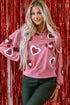 Sequin Heart Applique Snap Button Collared Pullover Sweatshirt