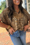 Metallic Leopard Print Dolman Sleeve Button Down Shirt
