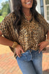 Metallic Leopard Print Dolman Sleeve Button Down Shirt