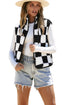 Casual Checkered Print Fleece Sherpa Collared Vest